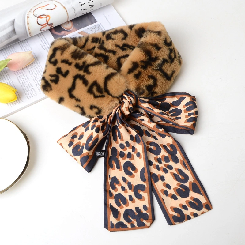 2020 Popular Winter Women Leopard Ribbon Faux Rabbit Fur Scarves