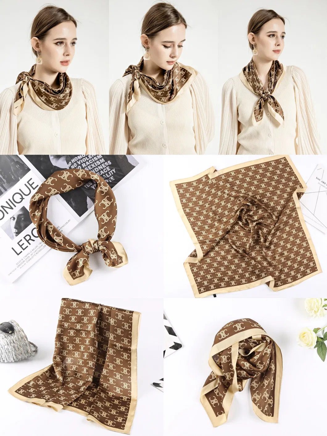 70X70cm Decorative Fashion Square Silk Satin Scarf Polyester Scarves Hairband Bag Band