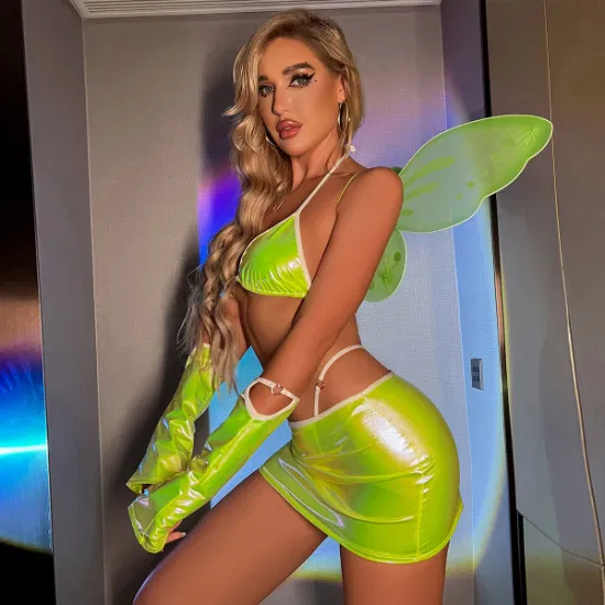 Frau Sexy Fee Cosplay Kostüme Glänzender BH Minirock Sexy Frauen Dessous